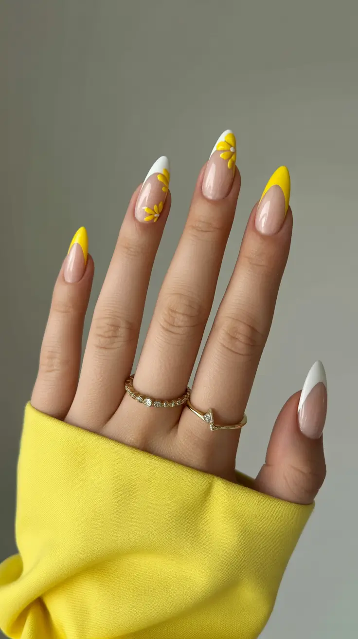 top spring nail colors 2026 Lemon French Floral Accents