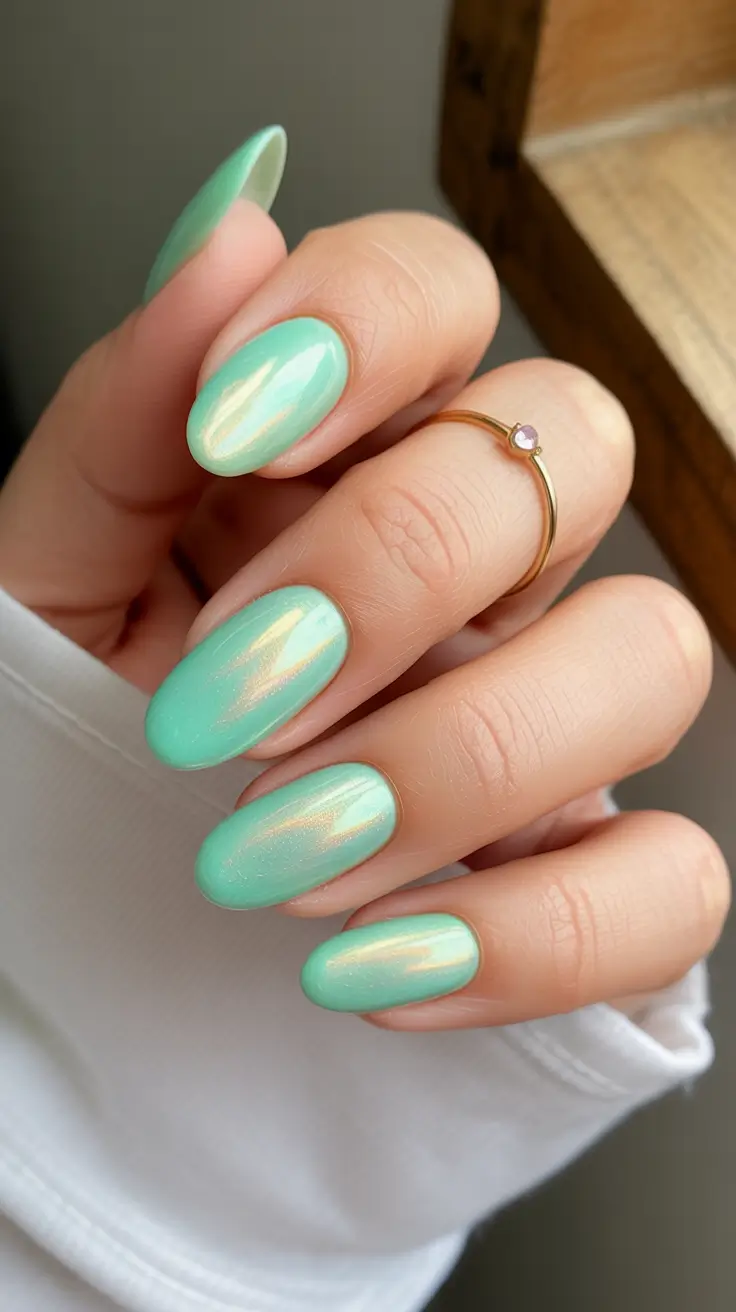 top spring nail colors 2026 Mint Iridescent Sheer Glow