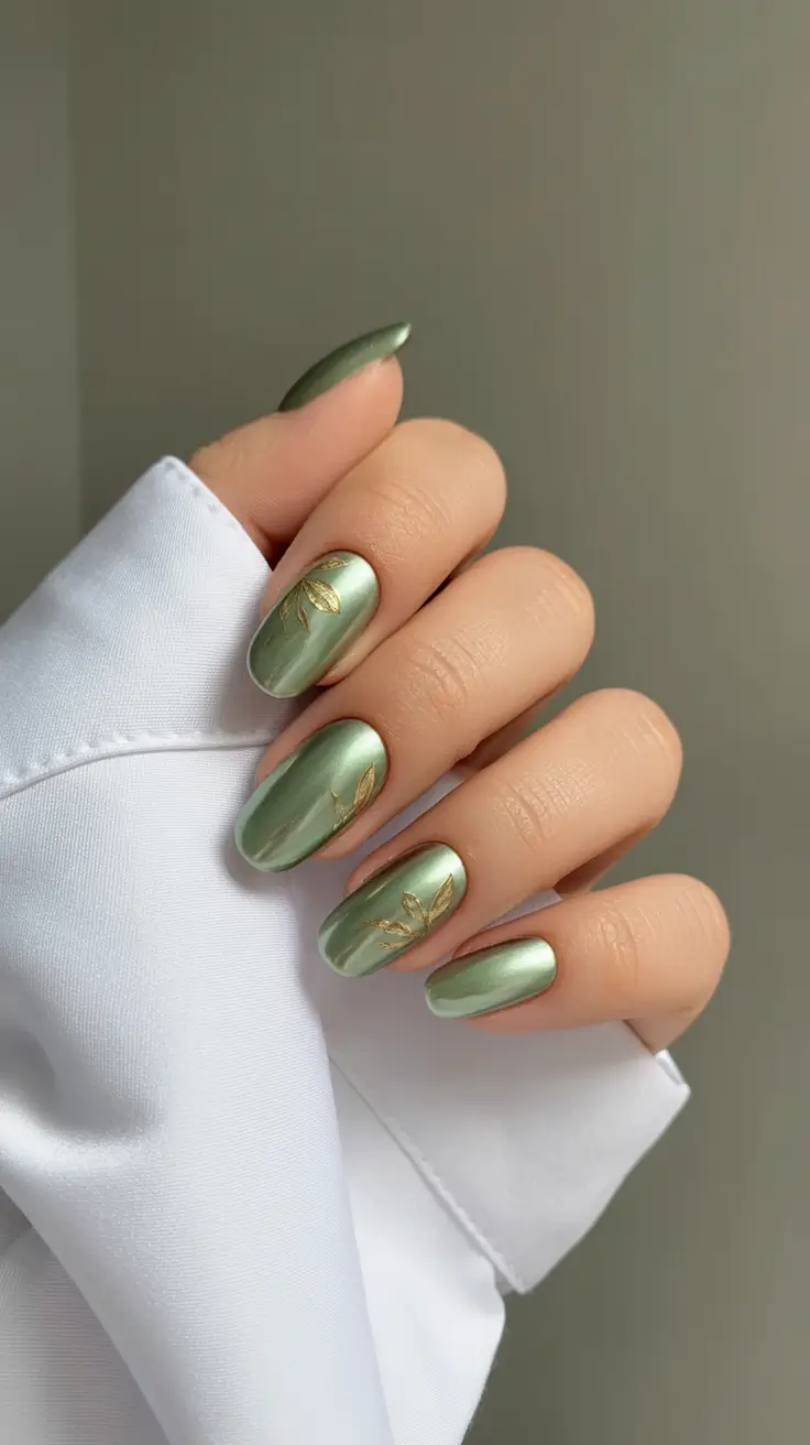 top spring nail colors 2026 Sage Green Botanical Satin