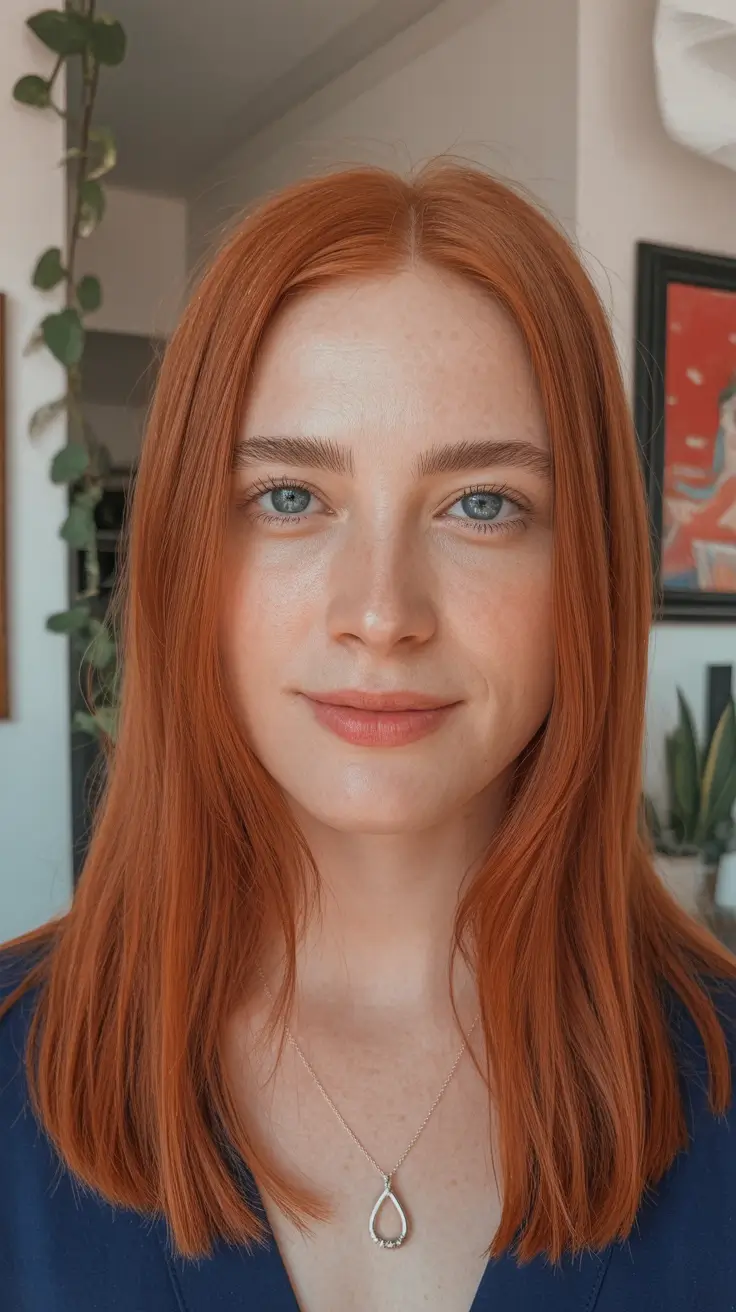 spring hair color trends 2026 Classic Copper Shine With Clean Lines