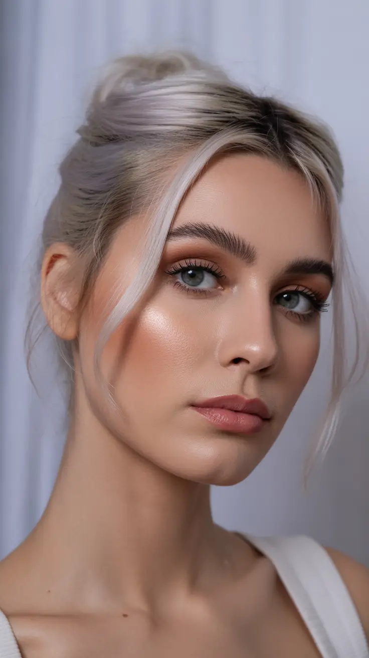 spring hair color trends 2026 Frosted Blonde Updo With Cool-Toned Shine