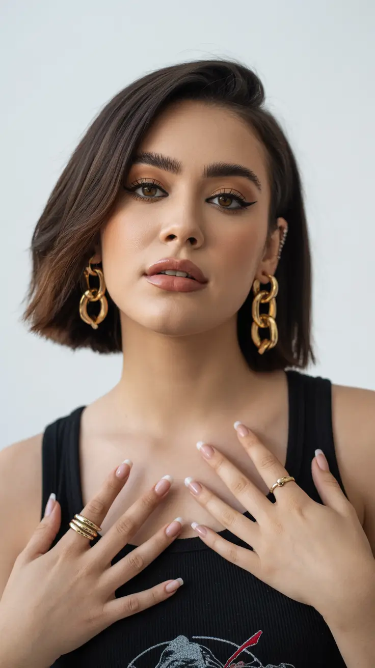 spring hair color trends 2026 Soft Brunette Bob With Gold Accents