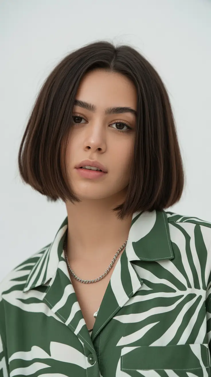 spring hair color trends 2026 Dark Espresso Bob With Clean Edges