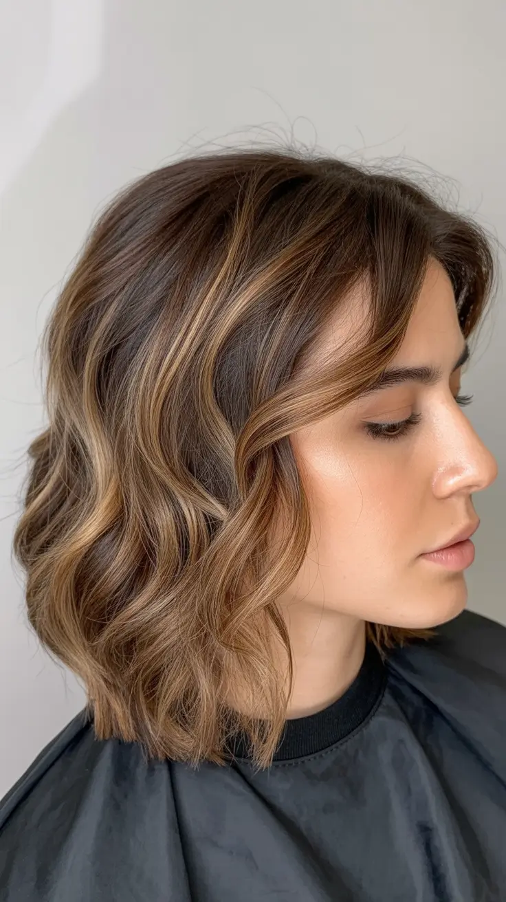 trendy spring mid length haircut 2026 Sunlit Caramel Waves with Soft Contouring