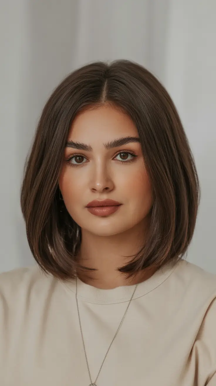 trendy spring mid length haircut 2026 Structured Rounded Bob with Subtle Face-Enhancing Curves