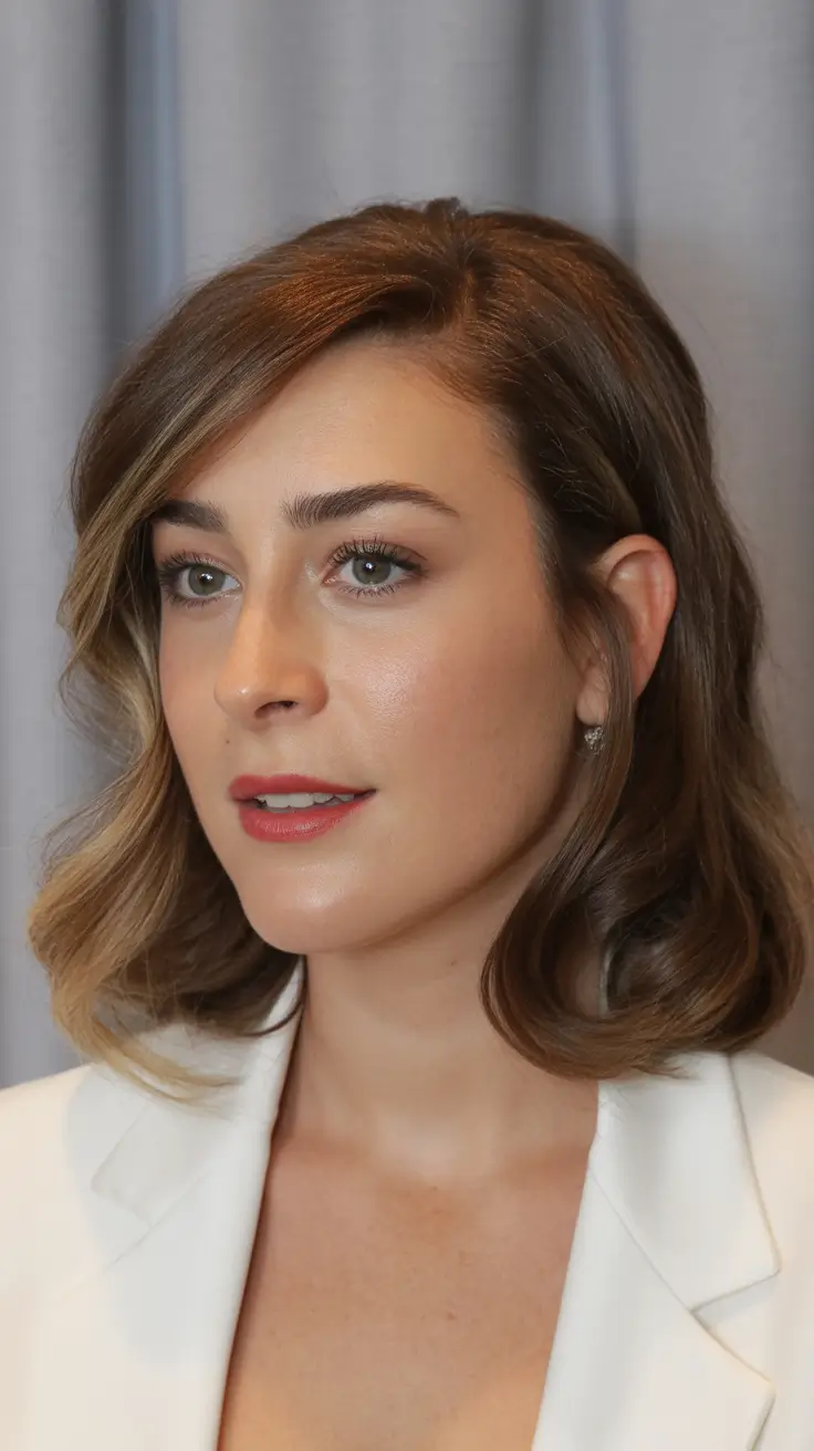 trendy spring mid length haircut 2026 Soft Side-Parted Waves with Subtle Highlight Contouring