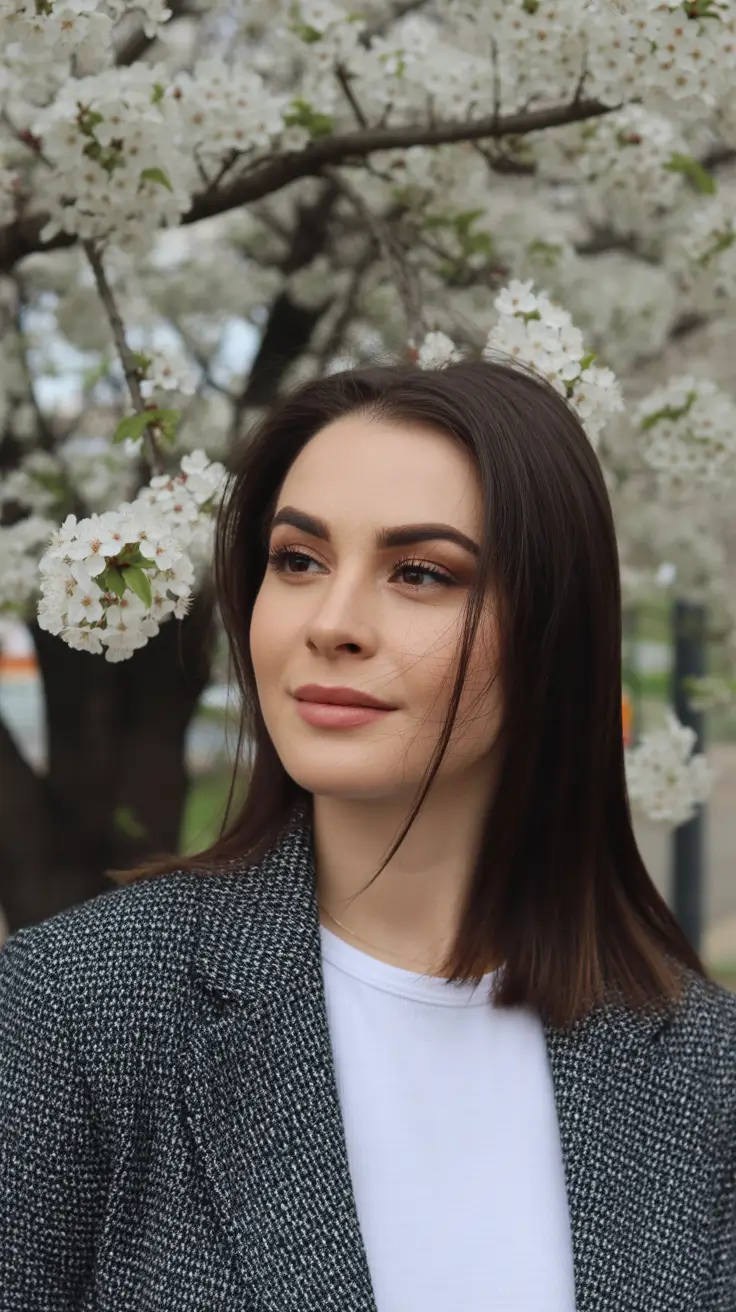 trendy spring mid length haircut 2026 Glossy Mid-Length Sleek Cut with Natural Movement