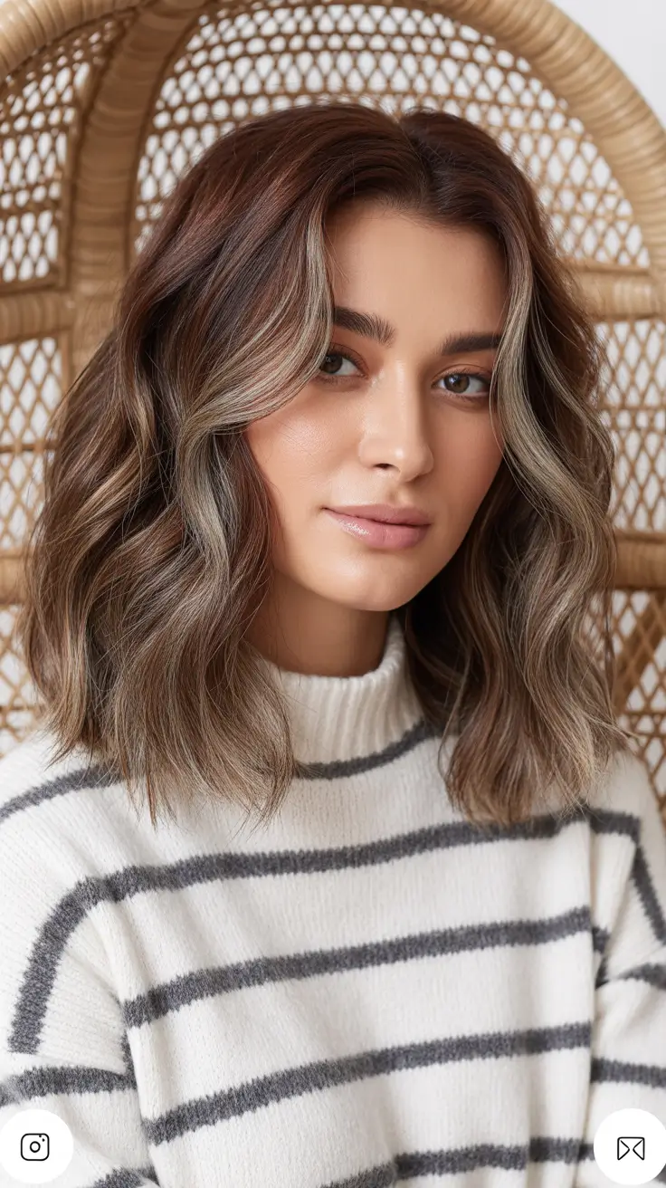 trendy spring mid length haircut 2026 Textured Mid-Length Waves with Dimensional Highlights