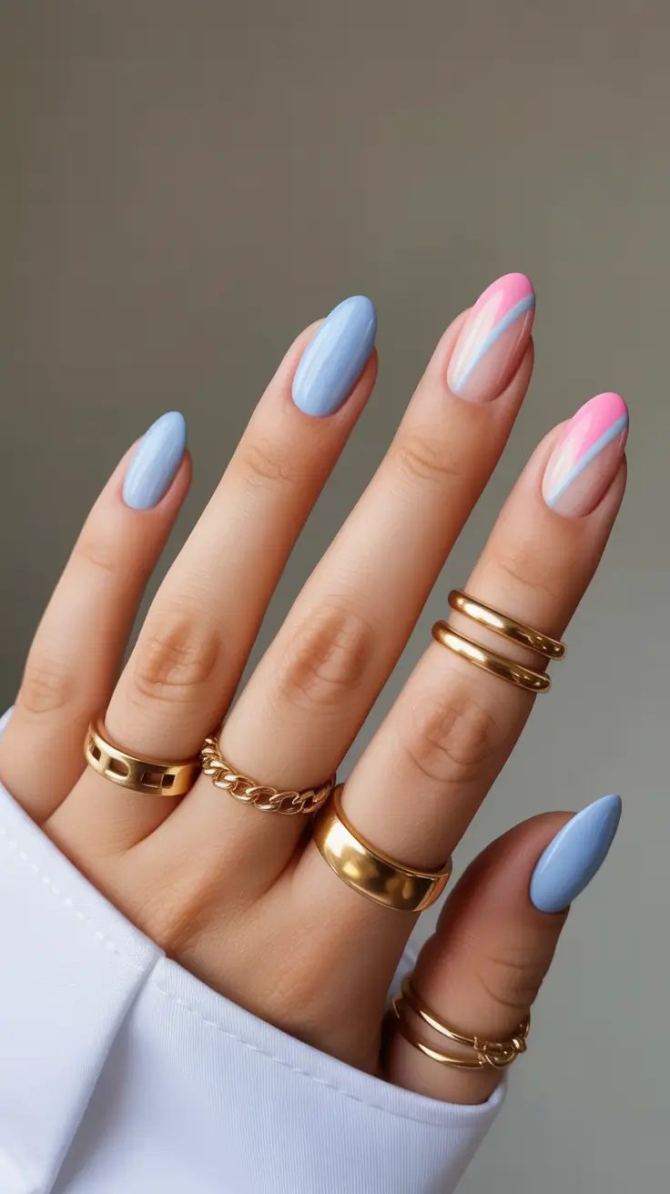 april nails ideas 2026 Soft pastel swirl almond elegance