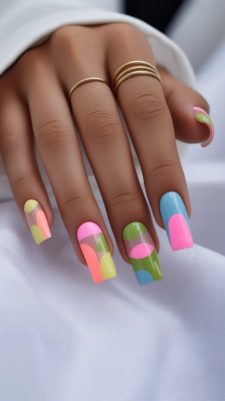 april nails ideas 2026 Abstract pastel square pop art