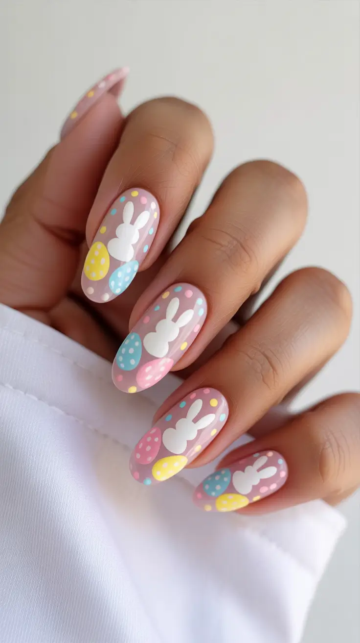 april nails ideas 2026 Sweet bunny pastel almond charm