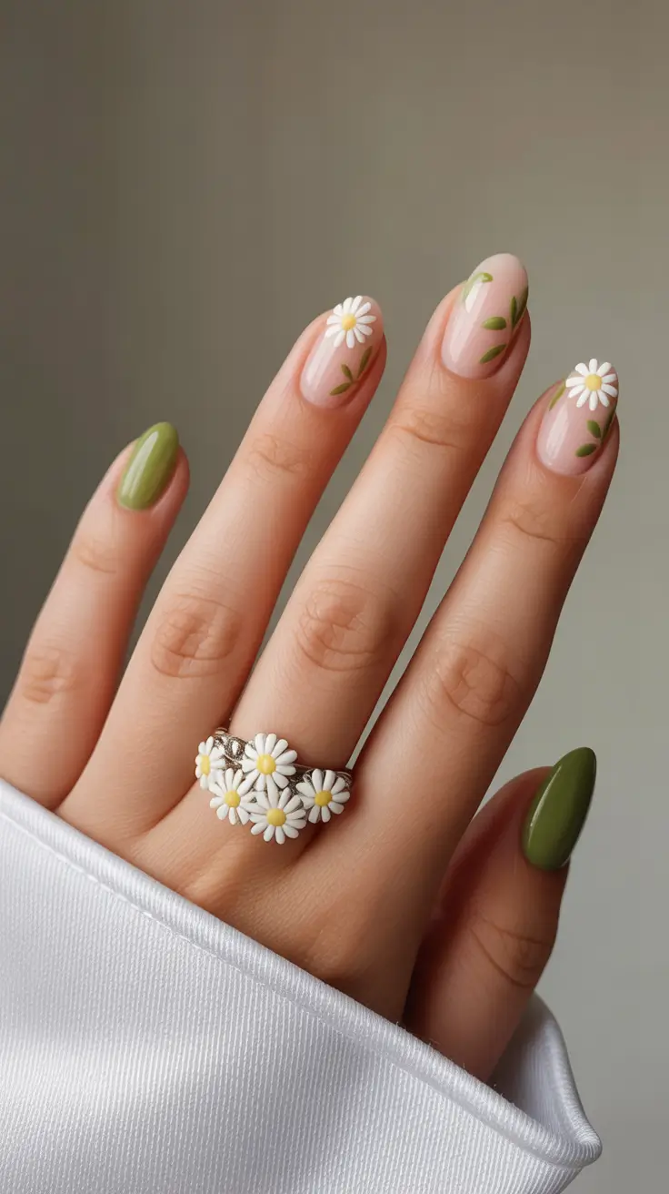 best spring short nails to try 2026 Fresh Daisy Short Nails in Soft Botanical Green