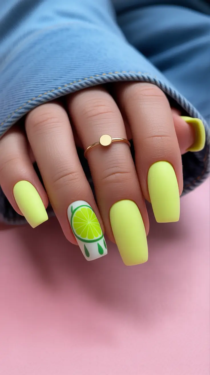 spring vacation nails simple Matte Lime Square Long Nails for Simple Spring Vacation Nails