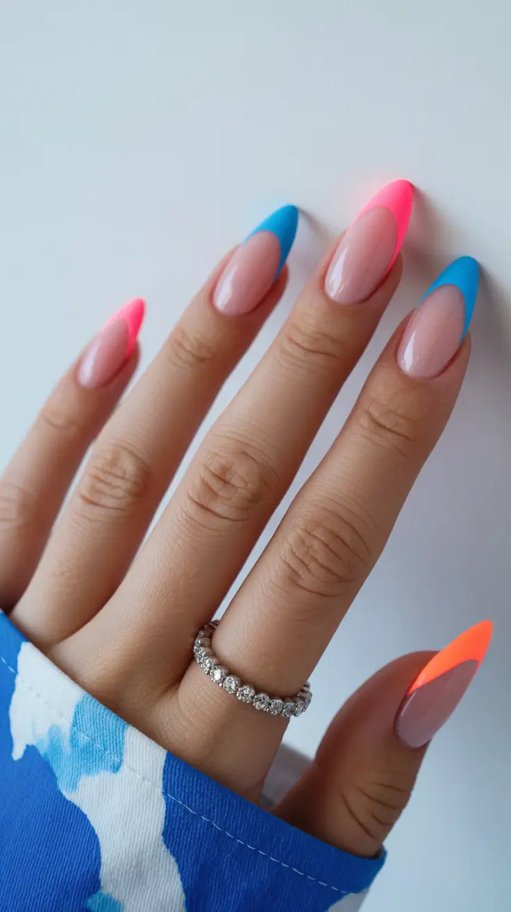 spring vacation nails french tip Color Pop French Tip Almond Nails for Bright Spring Vacation Nails 2026