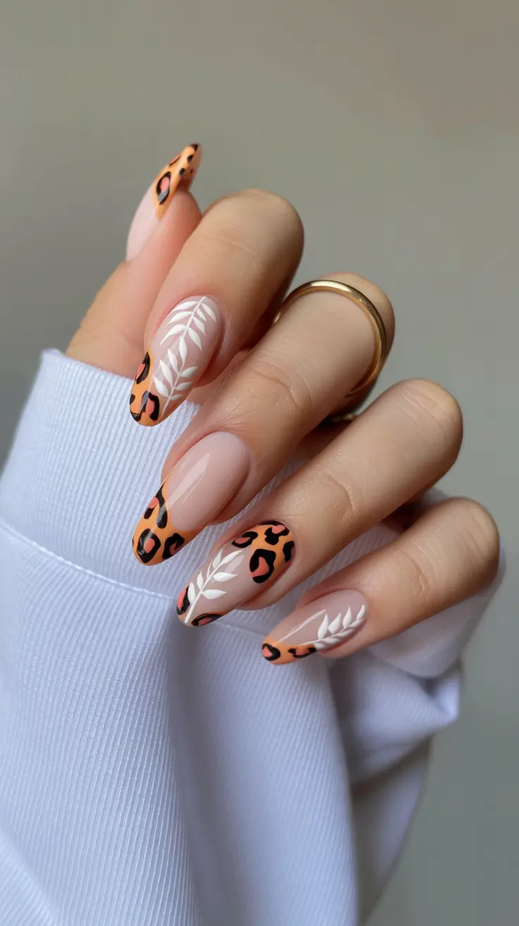 spring vacation nails almond Leopard Print Almond Nails with Modern Spring Designs