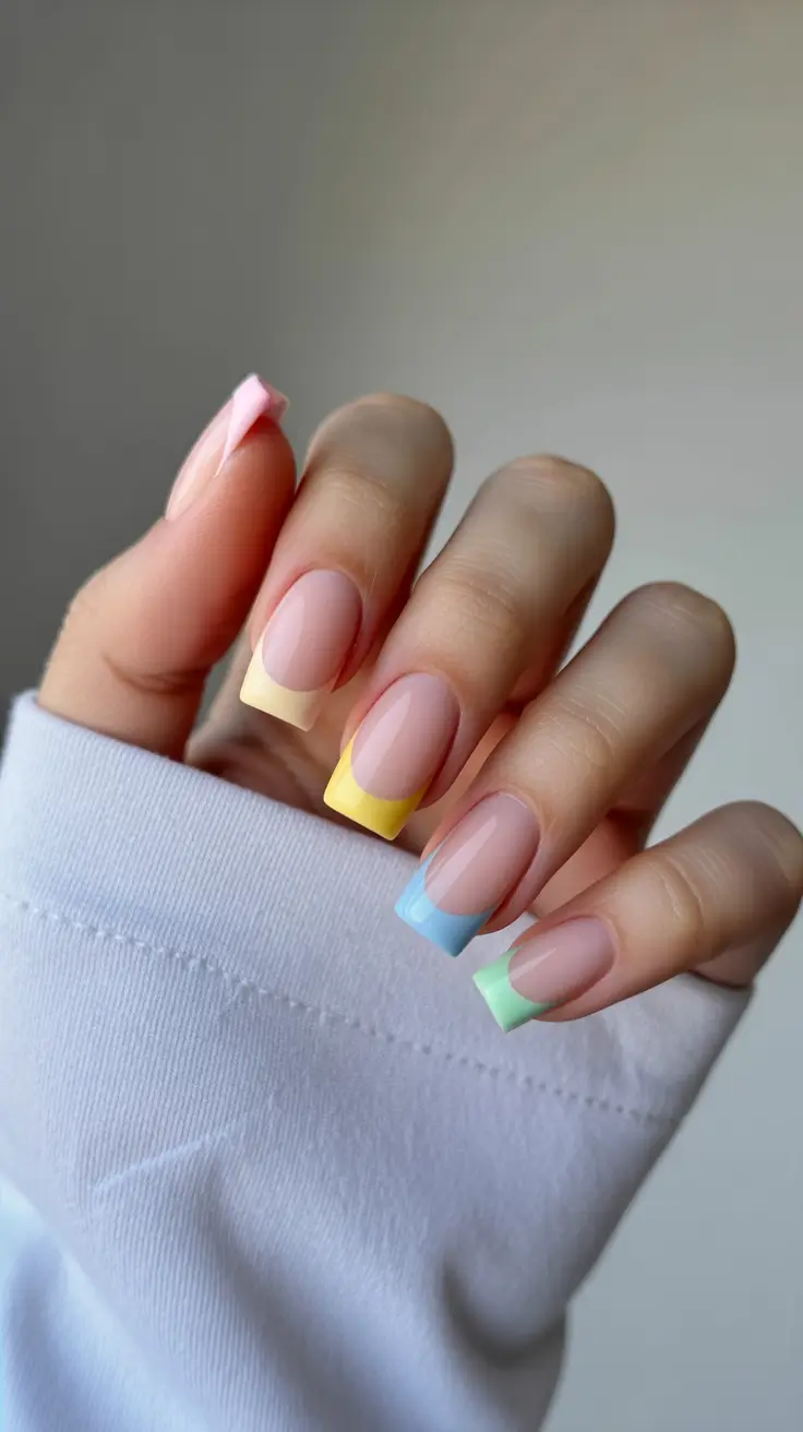 spring vacation nails square short Pastel Rainbow French Tips for Simple Spring Vacation Nails Short