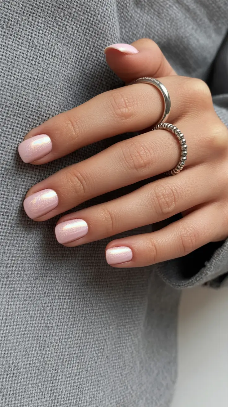 classy short spring nails 2026 Soft Pink Pearl Glow for Effortless Short Spring Nails