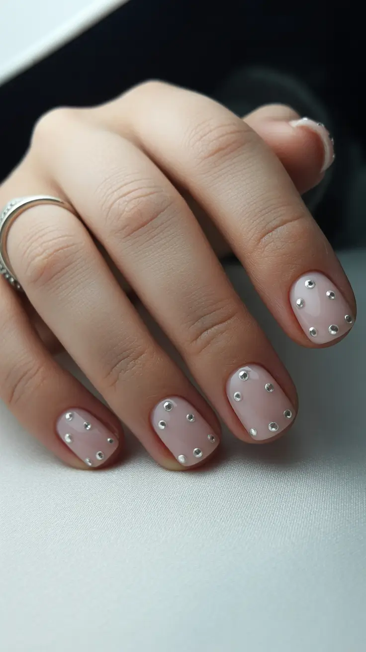 classy short spring nails 2026 Crystal Stud Minimal Nails for Elegant Sparkle