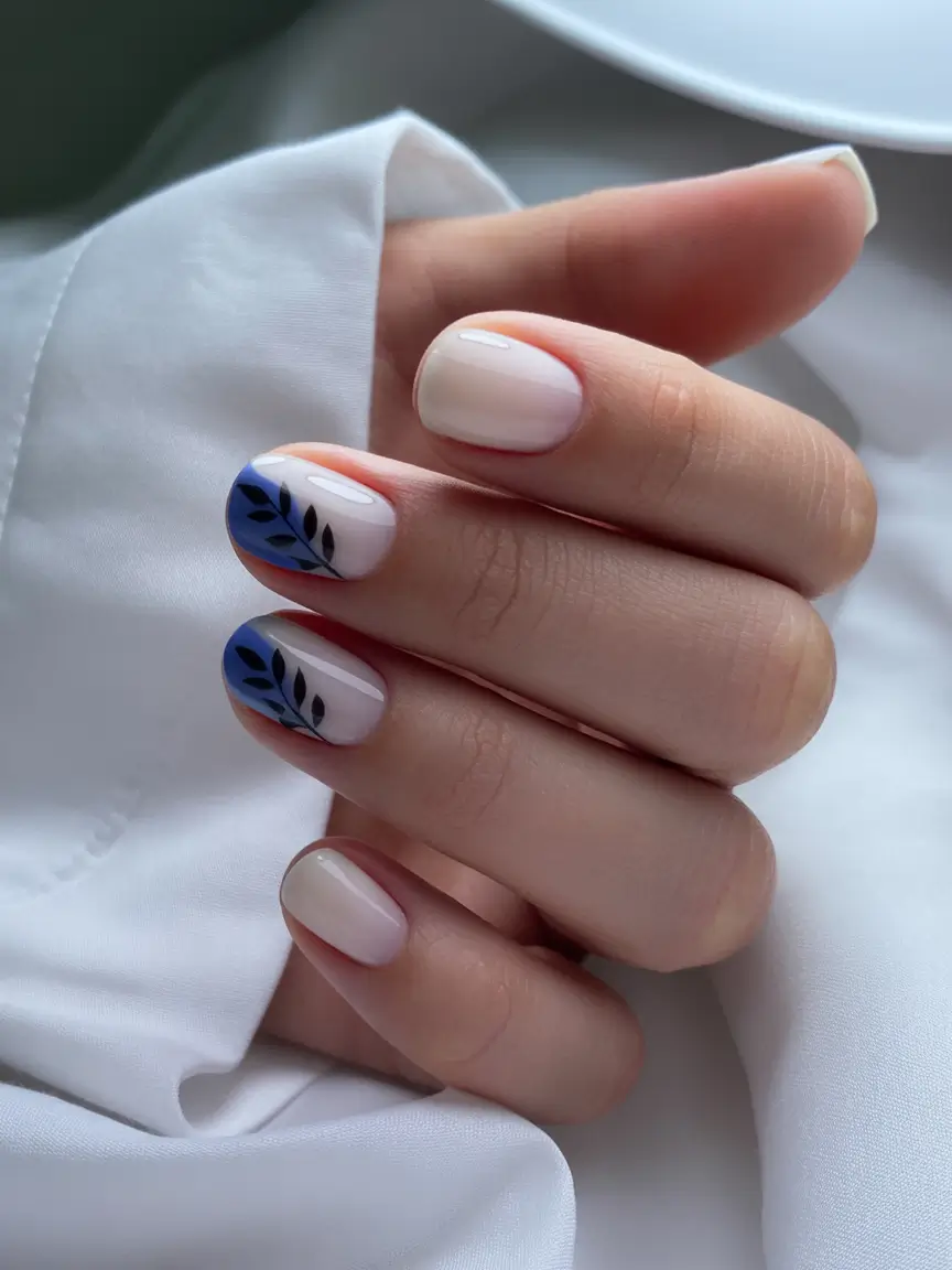 classy short spring nails 2026 Blue Botanical Accent for Modern Minimal Nails