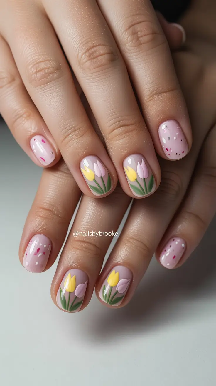 classy short spring nails 2026 Playful Tulip Garden for Fresh Short Spring Nails