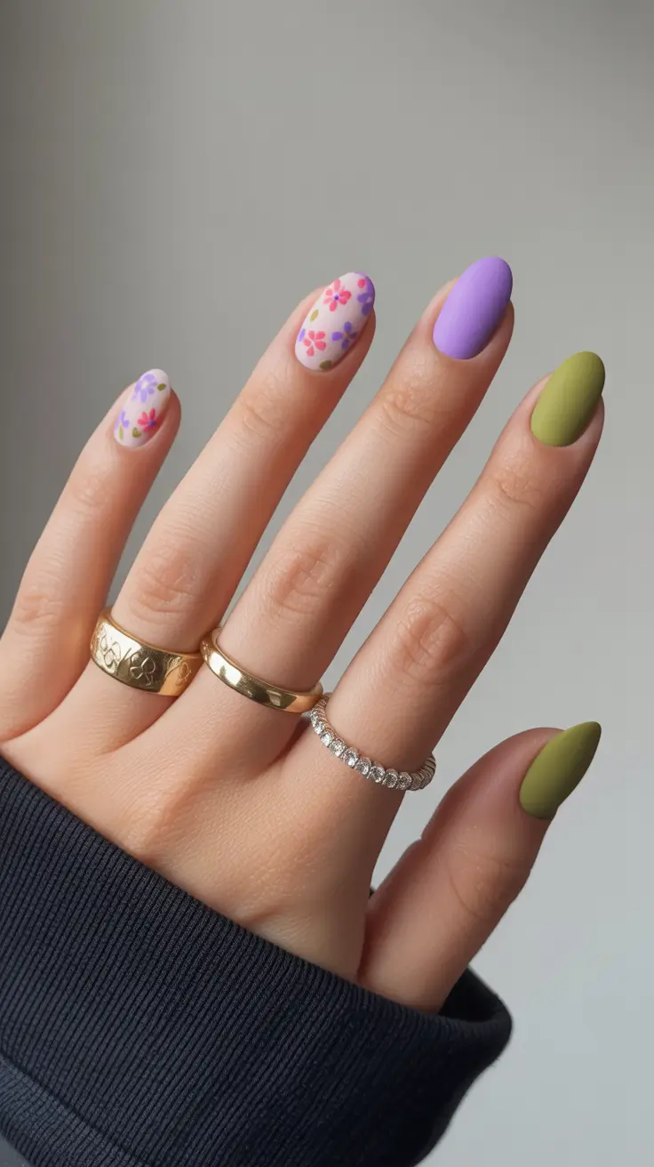 classy short spring nails 2026 Pastel Garden Mix for Playful Spring Color