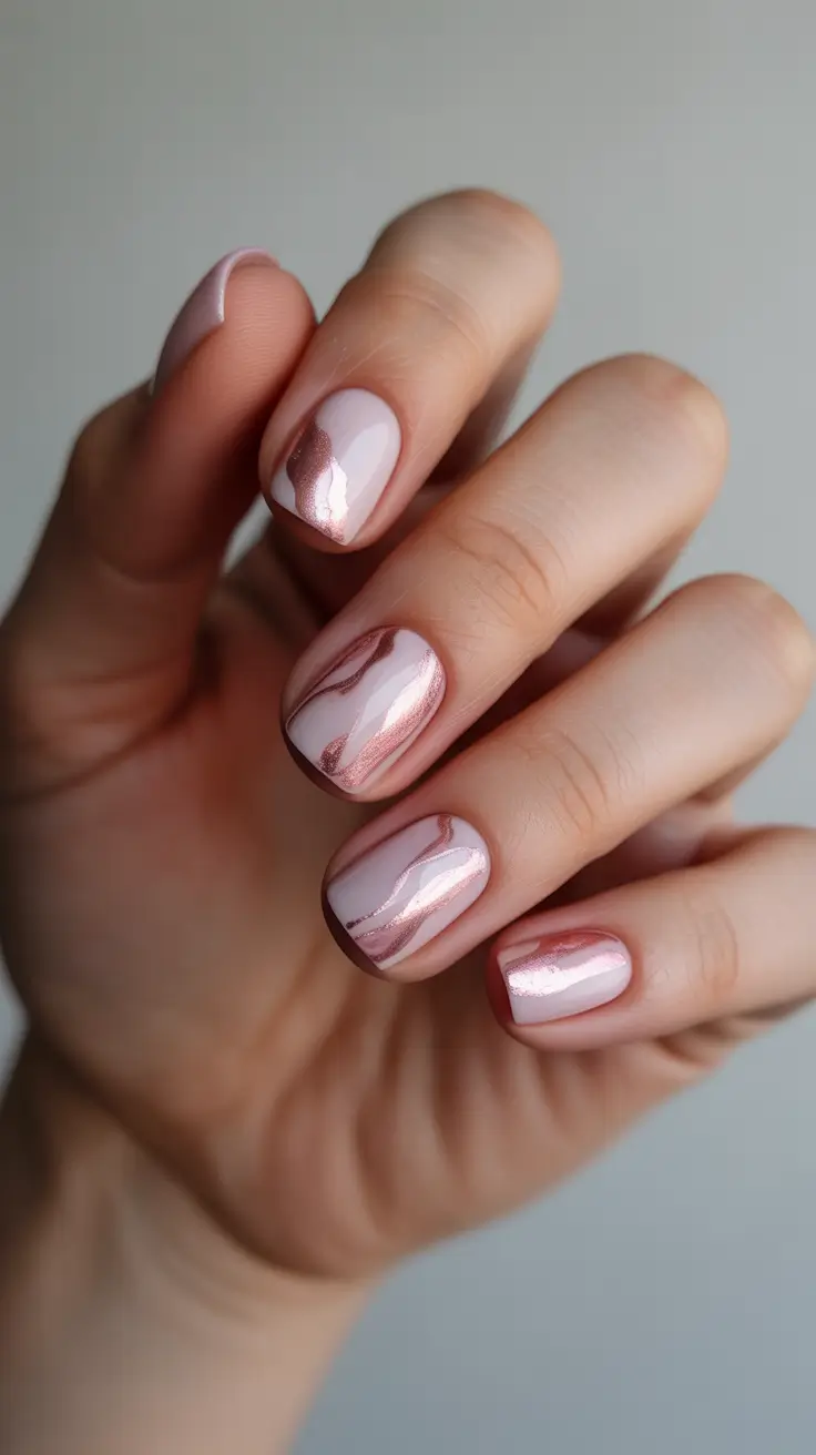 classy short spring nails 2026 Rose Chrome Waves for Modern Pink Short Nails