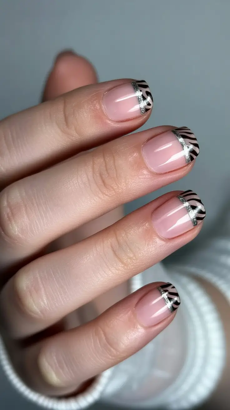 classy short spring nails 2026 Graphic Zebra French for Modern Short Spring Nails