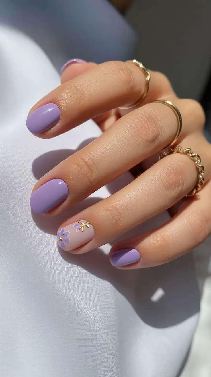 classy short spring nails 2026 Lavender Floral Charm for Soft Spring Nails