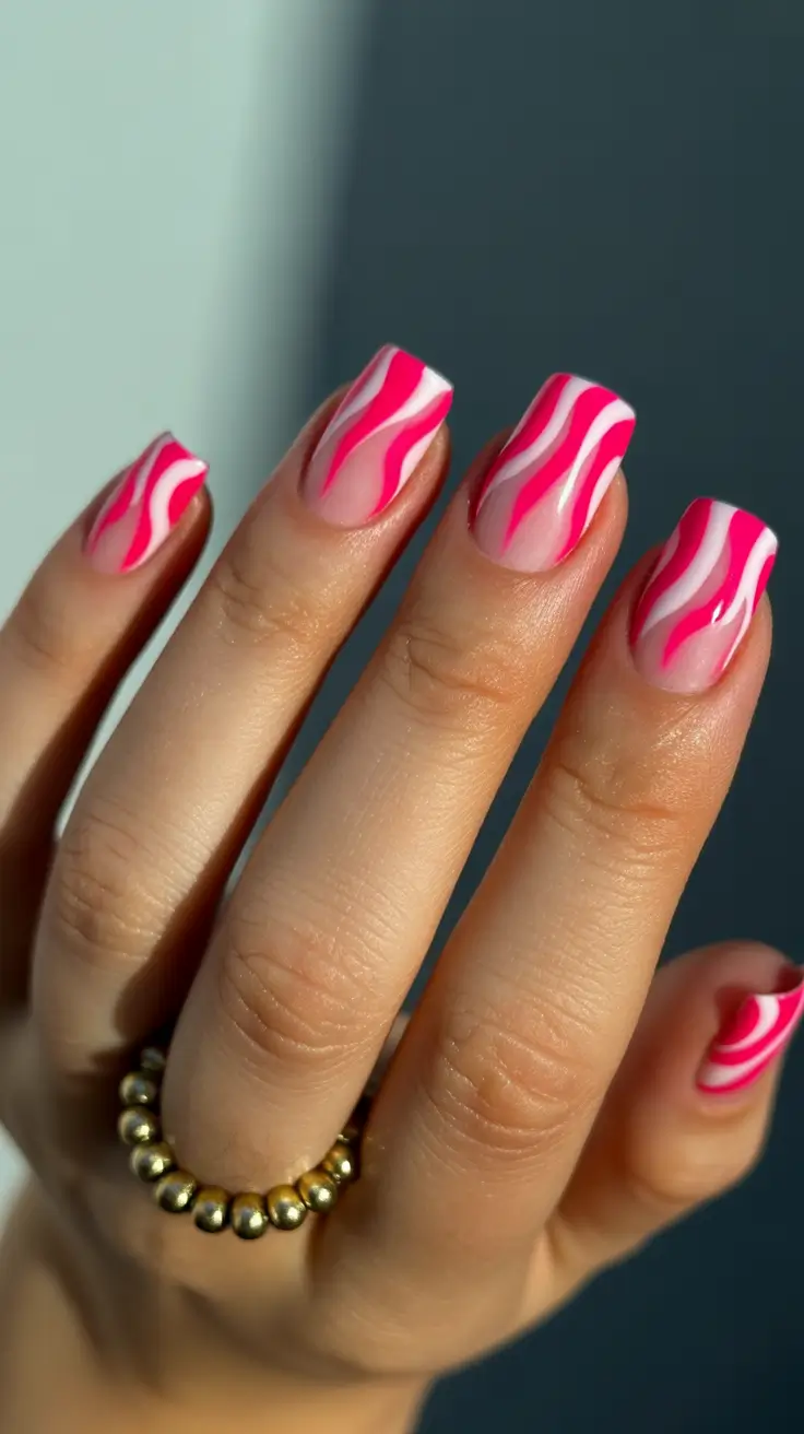 classy spring hot pink nails 2026 Playful Neon Waves for a Fresh Spring Statement