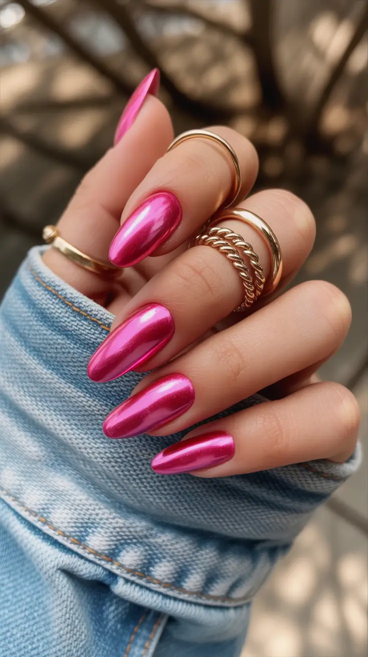 classy spring hot pink nails 2026 Mirror Chrome Hot Pink for a Bold Spring Statement