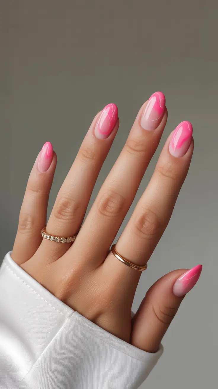 classy spring hot pink nails 2026 Soft Hot Pink Gradient Waves for a Romantic Touch