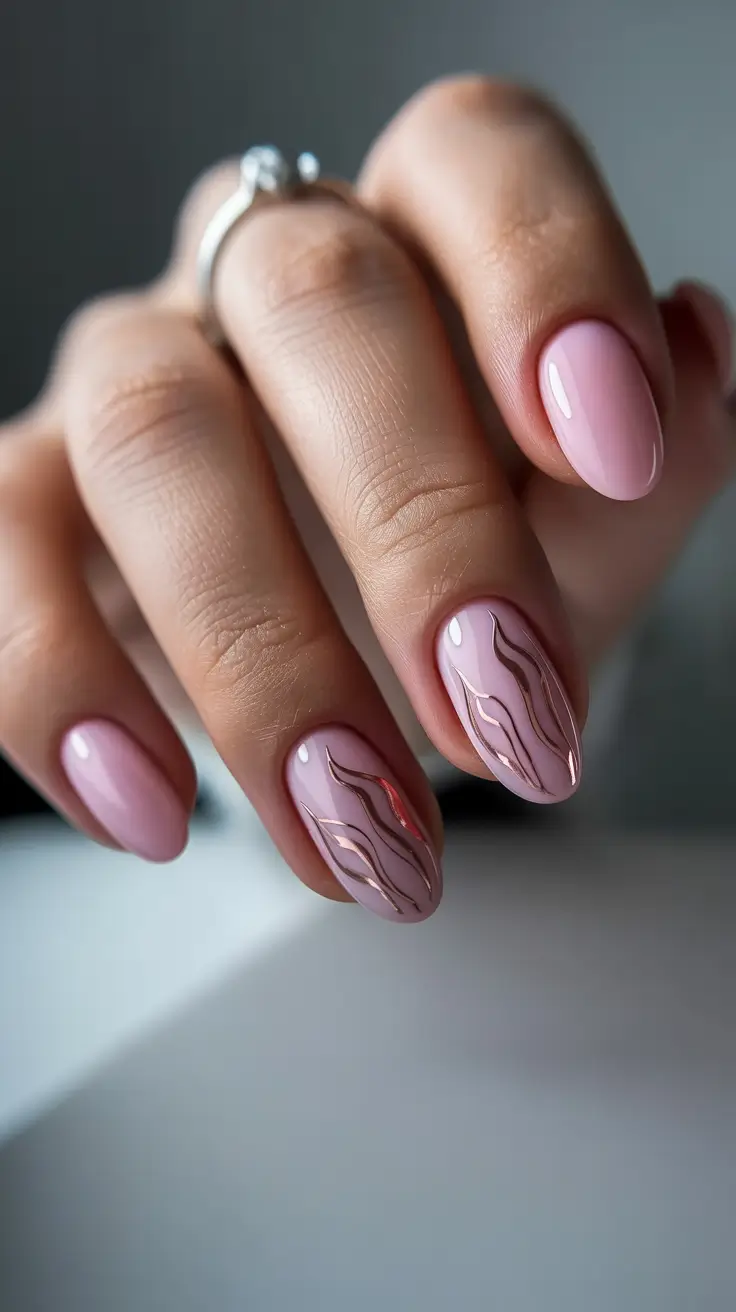 classy spring hot pink nails 2026 Soft Nude Nails with Minimal Metallic Waves