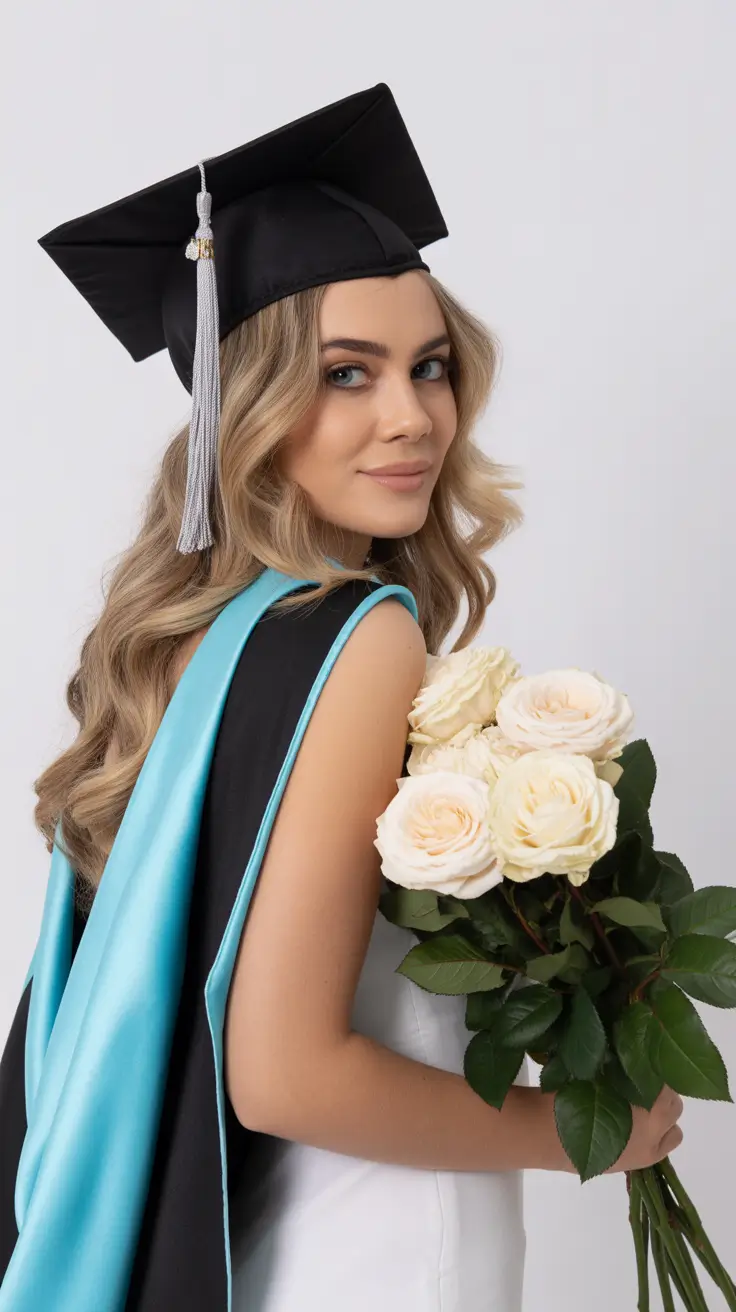 graduation hairstyles ideas 2026 Soft Hollywood Waves That Flow Perfectly Under the Graduation Cap