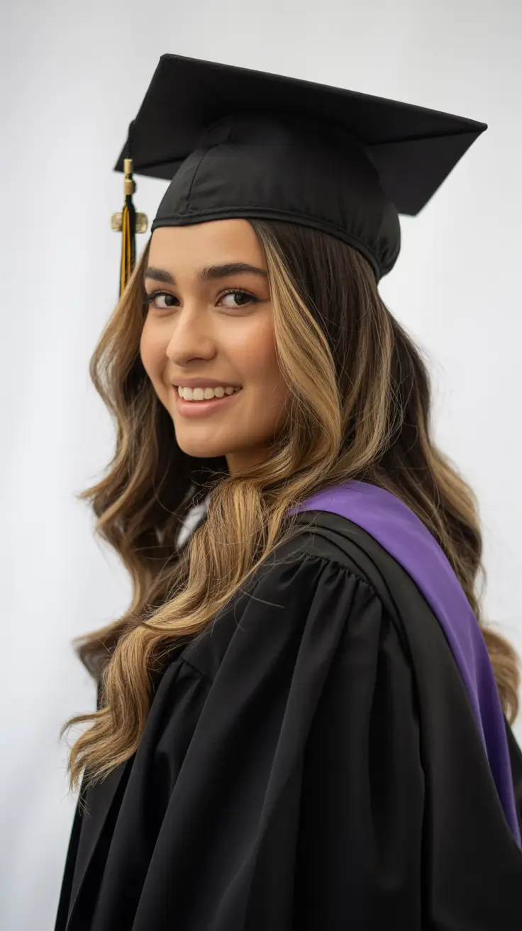 graduation hairstyles ideas 2026 Warm Balayage Waves That Add Dimension for Graduation Photos