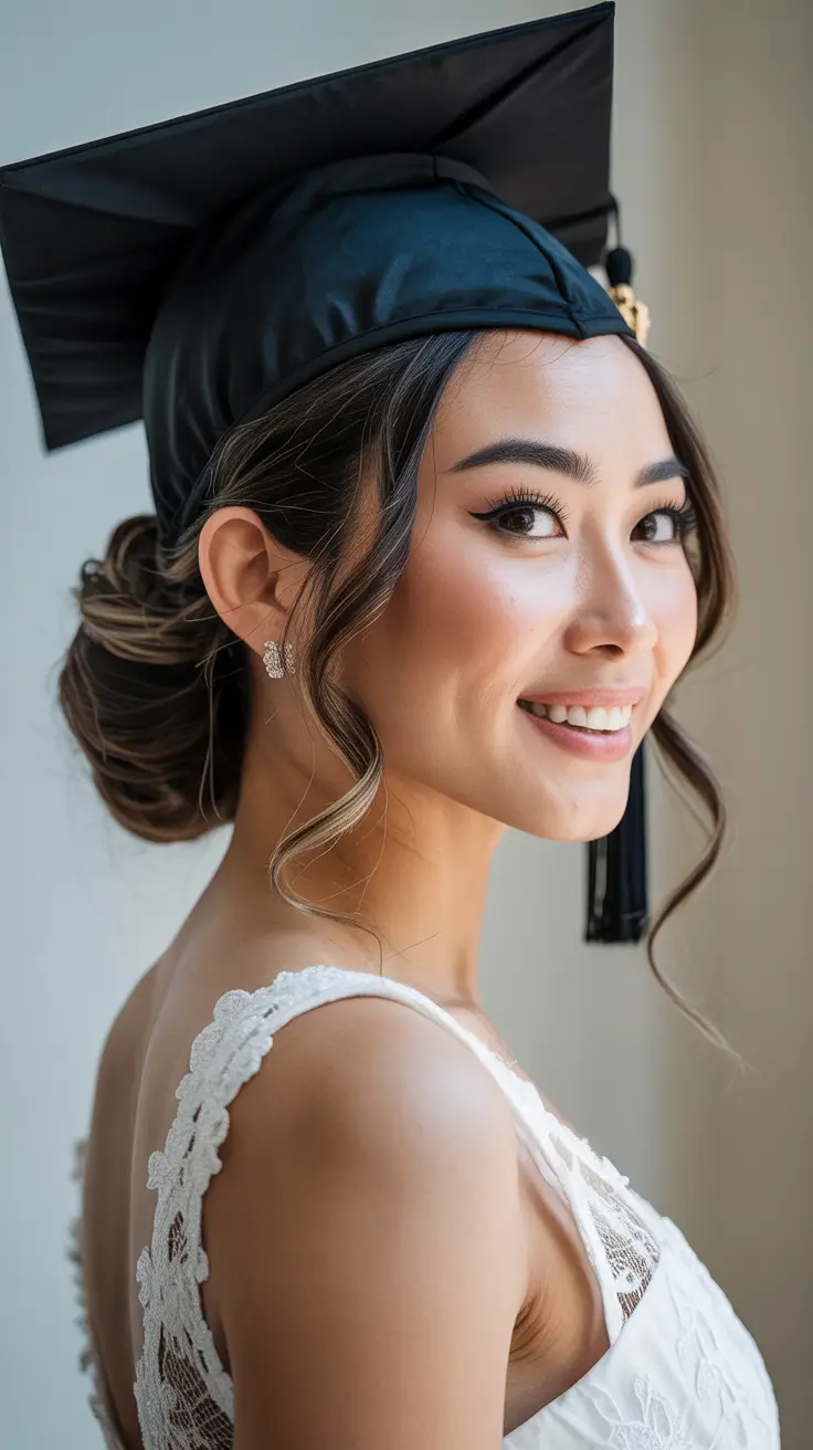 graduation hairstyles ideas 2026 Romantic Loose Updo with Soft Face-Framing Strands