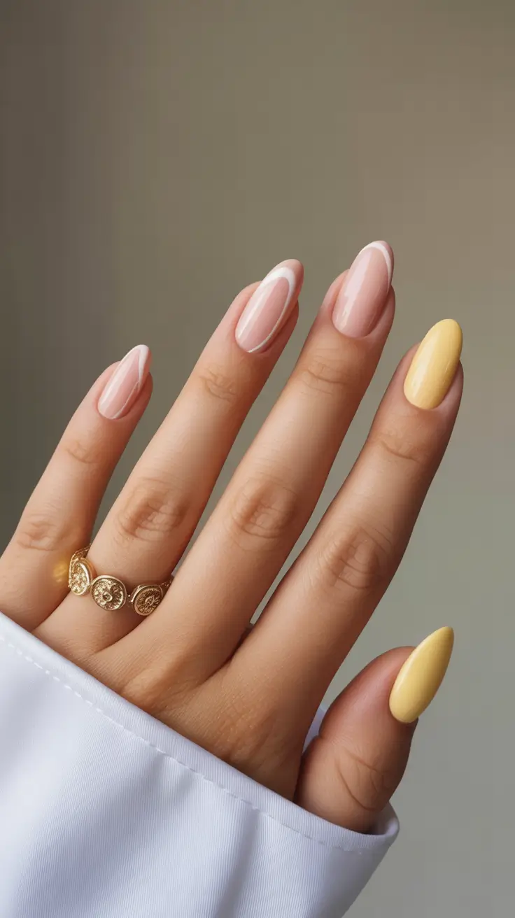 graduation nails ideas 2026 Soft Butter Yellow Almond Nails for a Fresh Graduation Mood