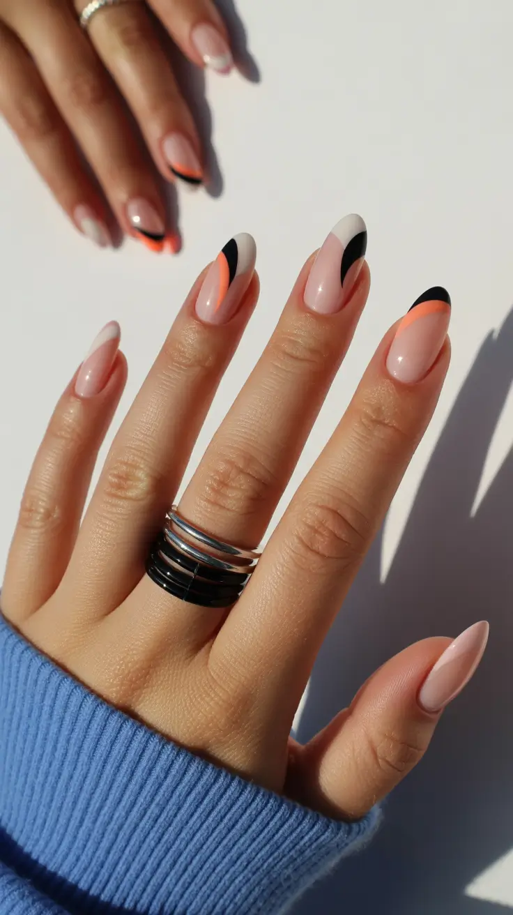 graduation nails ideas 2026 Modern Graphic Tips with Black and Neon Accents