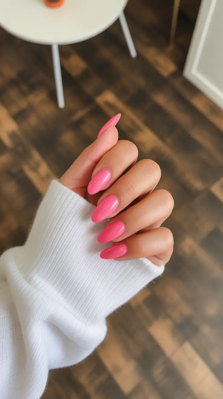 graduation nails ideas 2026 Bold Pink Almond Nails for a Confident Graduation Statement