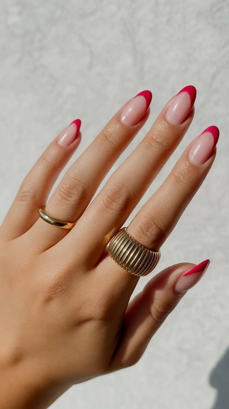 graduation nails ideas 2026 Classic Red French Almond Tips for Timeless Graduation Style