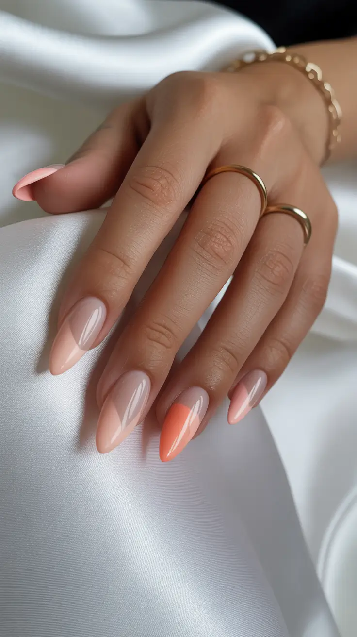 graduation nails ideas 2026 Peachy Blush Almond Nails with a Soft Accent