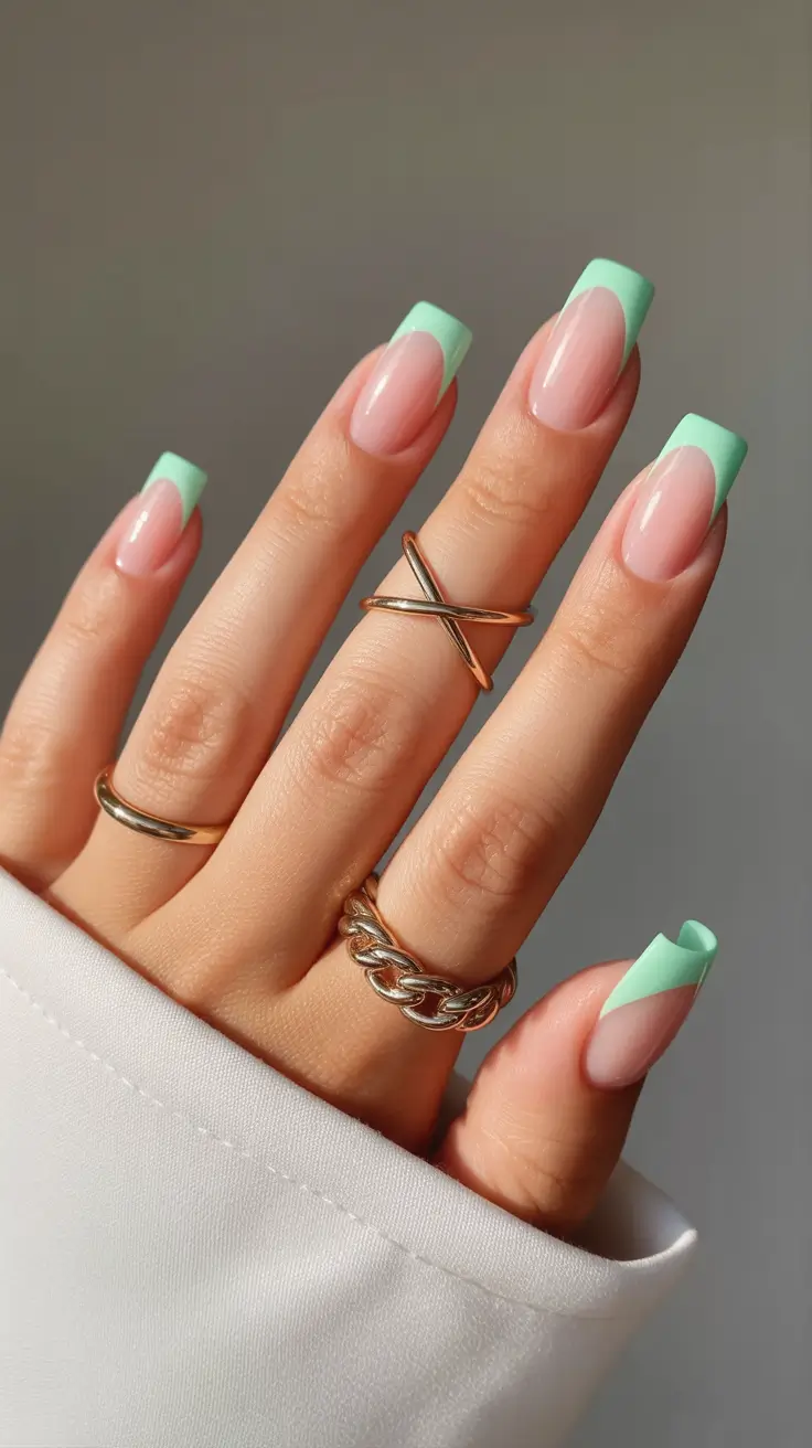 graduation nails ideas 2026 Mint Green French Tips for a Modern Graduation Look