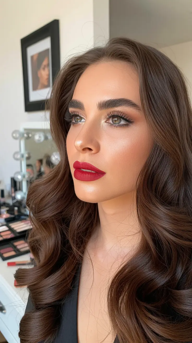 May Hair Color Ideas 2026 Glossy Chocolate Waves with Soft Dimension