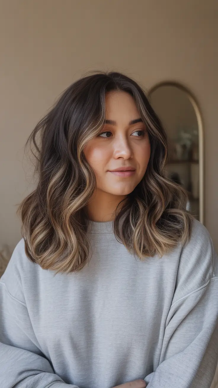 May Hair Color Ideas 2026 Dimensional Soft Brunette Waves for Effortless May Style