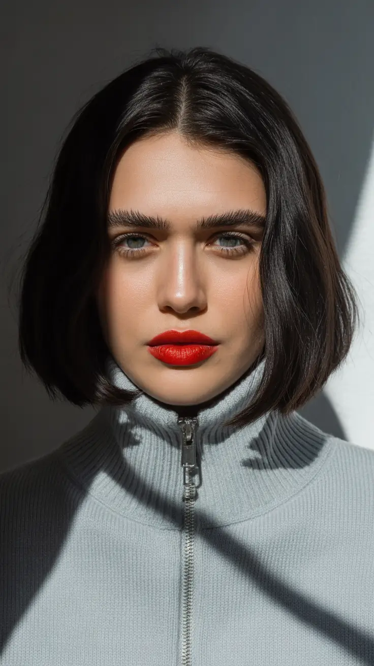 May Hair Color Ideas 2026 Chic Jet Black Bob with Graphic Minimalism