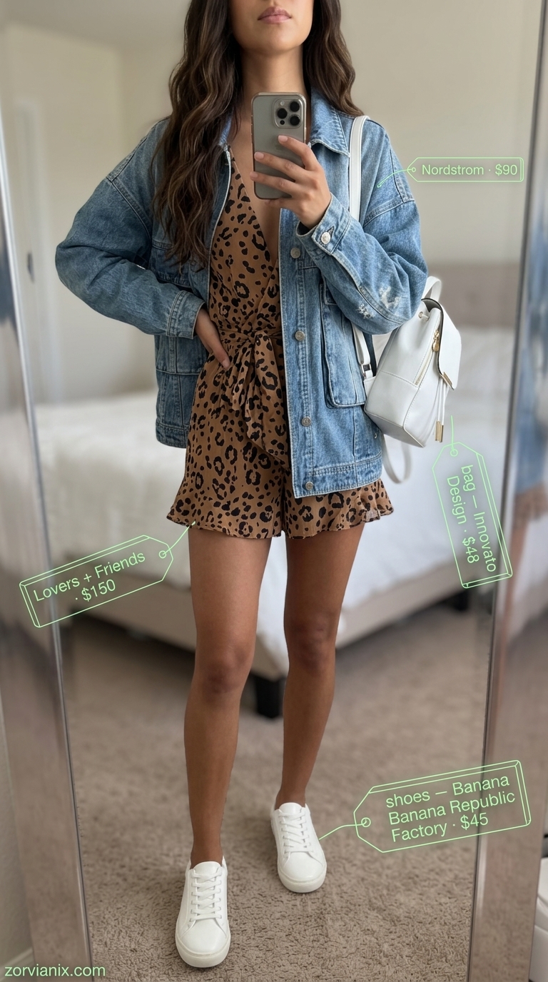 Cheetah print romper outfit for women 2026. Cute and relaxed for brunch.