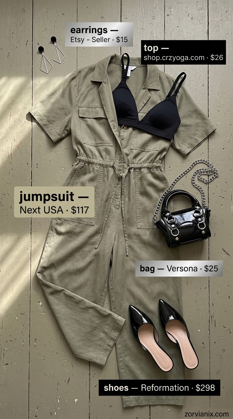 Khaki utility jumpsuit for breathable hot weather summer outfits for women 2026.