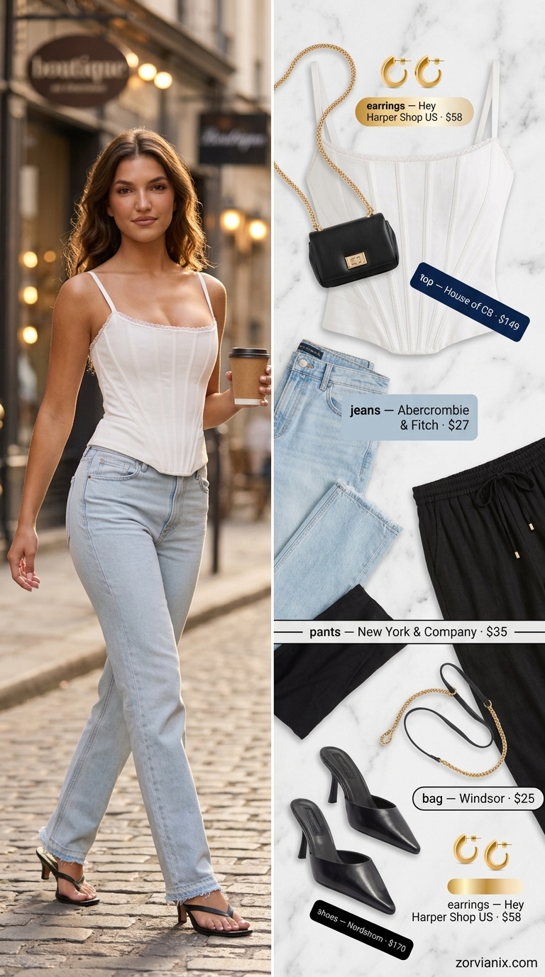 Urban Vixen outfit: Denim jeans, coral palazzo pants. Breathable hot weather summer outfits for women 2026.