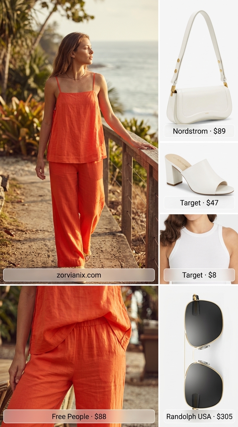 Classy Summer Outfits 2026: Poolside Cocktail Set Classy summer outfits for women 2026: Coral linen set for poolside cocktail hour. Vibrant, coordinated look.