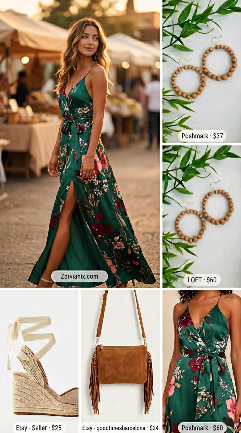 Emerald green maxi dress for bohemian colorful summer outfits for women 2026.