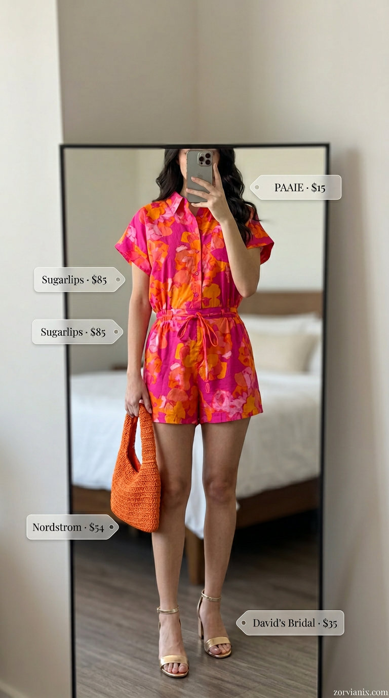 Fuchsia pink romper for festive colorful summer outfits for women 2026.